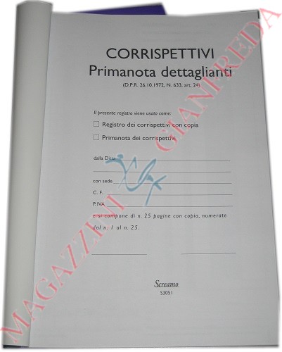 REGISTRO PRIMA NOTA IVA CORRISPETTIVI, A4, 25 PAGINE 2 COPIE